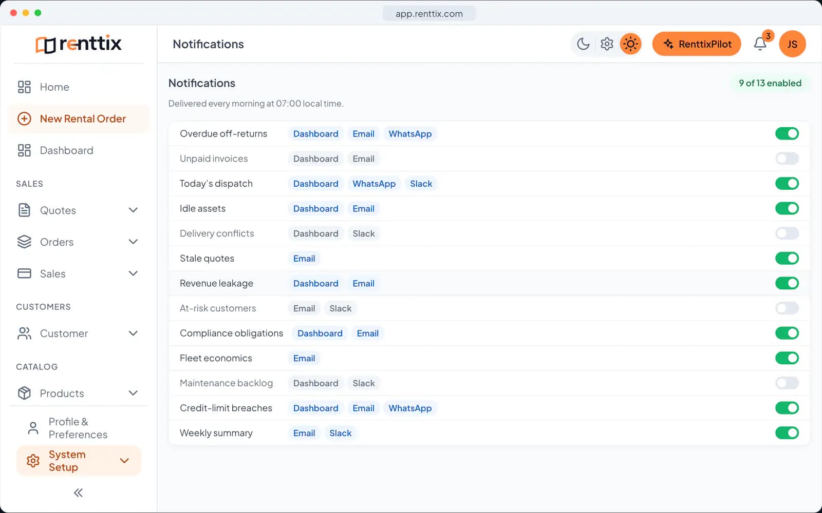 AI Operations Demo: a real Renttix screen, shown with sample data